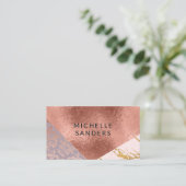 カラーブロック金ゴールド大理石ダマスクバラゴールドフォイル 名刺 (スタンド正面)