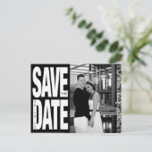 カラーブロック – カスタム日付を保存 – 白黒 案内ポストカード (スタンド正面)