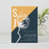カラーブロック+タイポグラフィ+ボタニカルコットン結婚式招待状 招待状 (スタンド正面)
