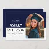 カラーブロック ネイビー アーチ フォト 卒業式 招待状 (正面/裏面)