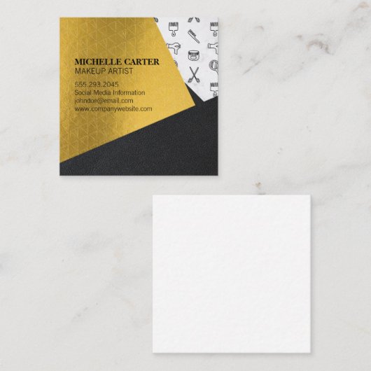カラーブロック |レザー |金ゴールド |メイクアップとヘア スクエア名刺 (正面/裏面)