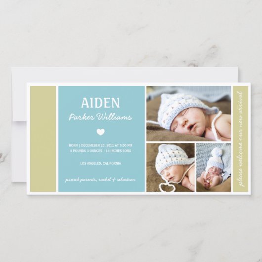 カラーブロック | 男の赤ちゃん出生告知 案内状 (正面)