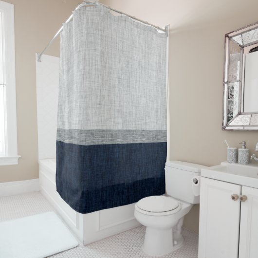 カラーブロッストライプク航海のブルーグレー シャワーカーテン (インサイチュ)