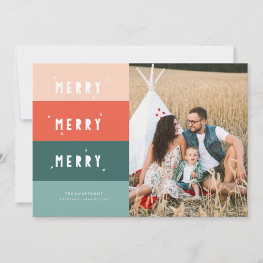 カラーブロッメリークされたメリーMERRYクリスマスカード シーズンカード (正面)