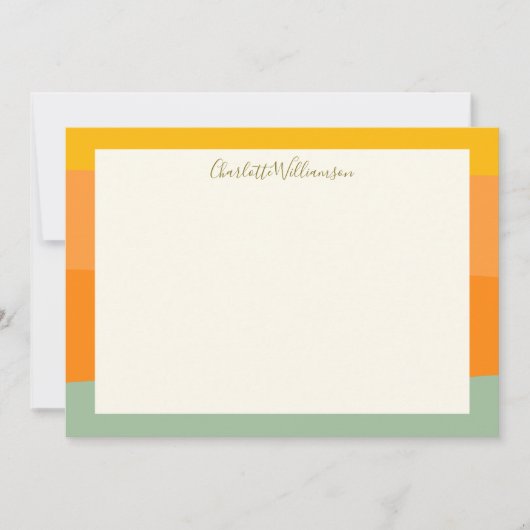 カラーブロッ縁どクスクリプト名フラパーソナライズされたット ノートカード (正面)