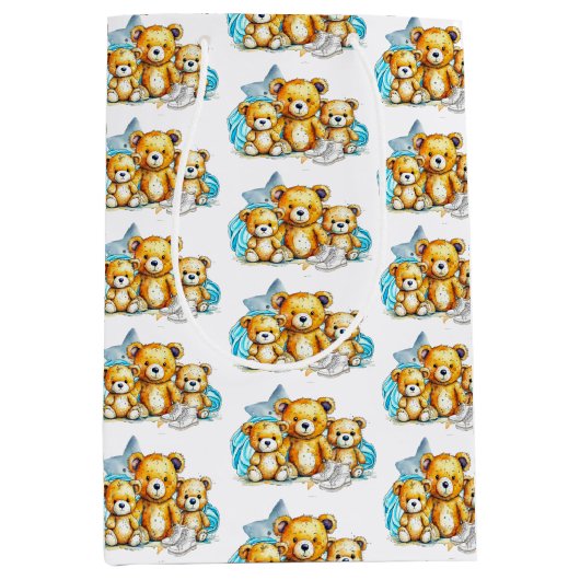 カラーベビーシャワーまたは新生児の双子のベビー ミディアムペーパーバッグ (正面)