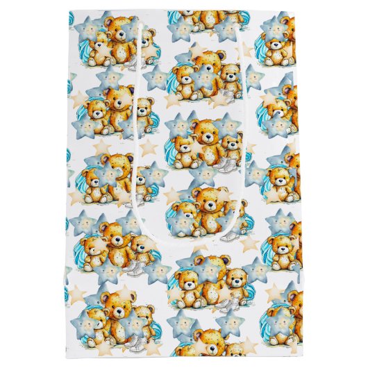 カラーベビーシャワーまたは新生児の双子のベビー ミディアムペーパーバッグ (裏面)