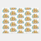 カラーベビーシャワーまたは新生児の双子のベビー ラッピングペーパーシート (正面3)