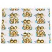 カラーベビーシャワーまたは新生児の双子のベビー ラージペーパーバッグ (正面)