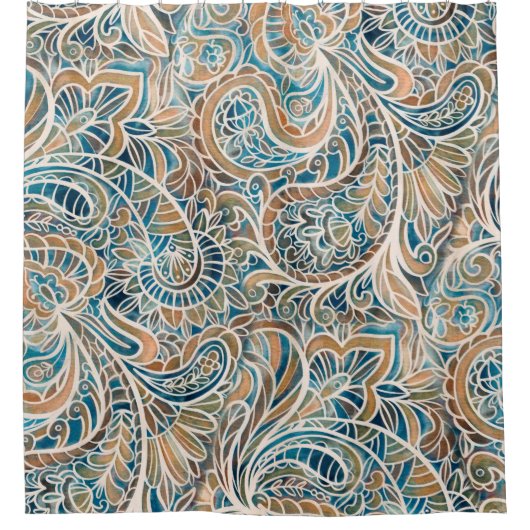 カラーペイズリーを備えたシームレス数々のなパターンプリント。ハ シャワーカーテン (正面)