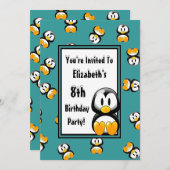 カラーペンギンテーマ誕生パーティー 招待状 (正面/裏面)