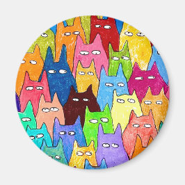 カラーペンシルで描いた面白いキャラクター猫の絵 マグネット