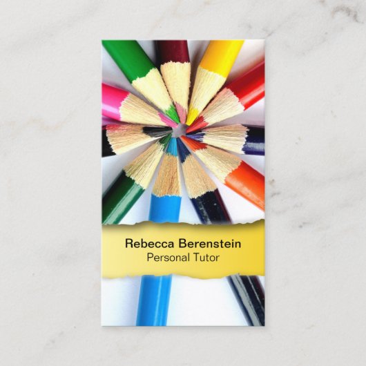 カラーペンシルのチューターが黄色の名刺を取り付けた 名刺 (正面)