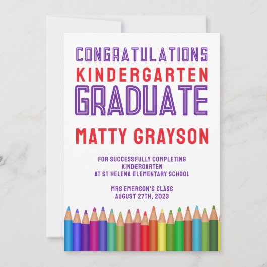 カラーペンシル幼稚園写真卒業 案内状 (正面)