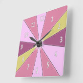 カラーホイールピンク スクエア壁時計 (傾斜)