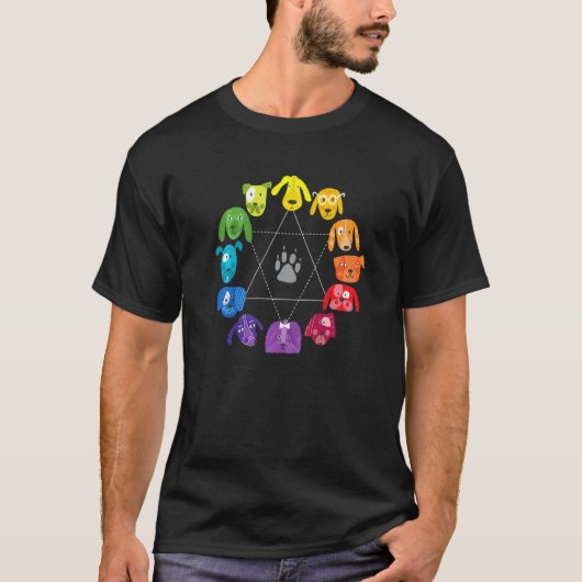 カラーホイール教育アート教師のドッグテーマアート Tシャツ (正面)
