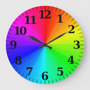 カラーホイール時計-時刻と分のティック付き ラージ壁時計