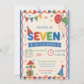 カラーポップの7歳の誕生日パーティー 招待状 (正面)