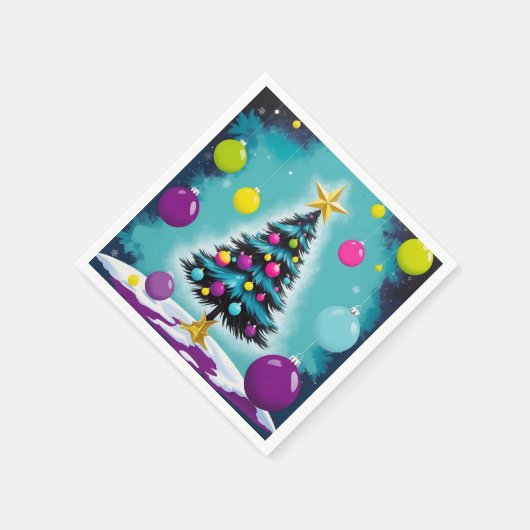 カラーポップ・アートのオーナメントのようなアートのクリスマスキャンディ スタンダードカクテルナプキン (角)