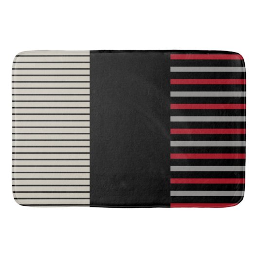 カラーポップ・アートのストライプカラー – 赤、グレー、黒、およびボーン白 バスマット (正面)