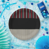 カラーポップ・アートのストライプカラー – 赤、グレー、黒、およびボーン白 ペーパープレート (パーティー)