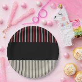 カラーポップ・アートのストライプカラー – 赤、グレー、黒、およびボーン白 ペーパープレート (パーティー)