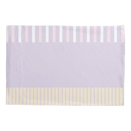 カラーポップ・アートのストライプ – パステルピンク、イエロー&パープル 枕カバー (裏面-左)