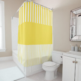 カラーポップ・アートのストライプ – レモンイエローとホワイト シャワーカーテン