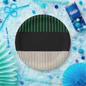 カラーポップ・アートのストライプ – 緑、クリーム、黒 ペーパープレート (パーティー)