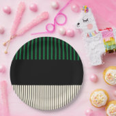 カラーポップ・アートのストライプ – 緑、クリーム、黒 ペーパープレート (パーティー)