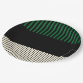カラーポップ・アートのストライプ – 緑、クリーム、黒 ペーパープレート (アングル)