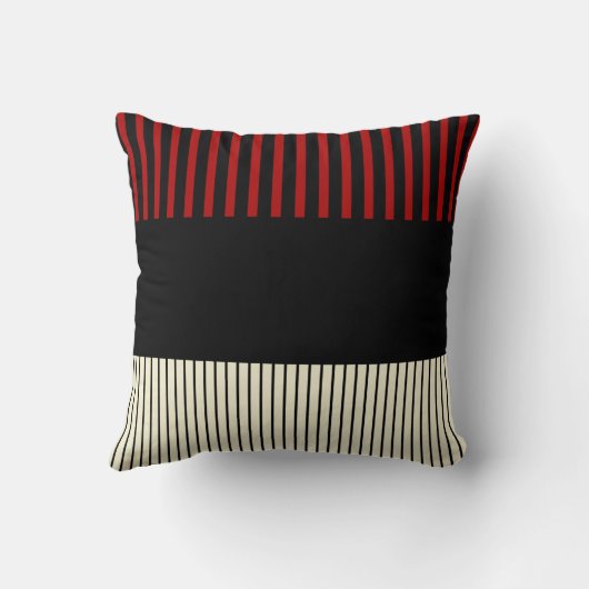 カラーポップ・アートのストライプ – 赤とクリーム クッション (裏面)