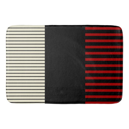 カラーポップ・アートのストライプ – 赤とクリーム バスマット (正面)