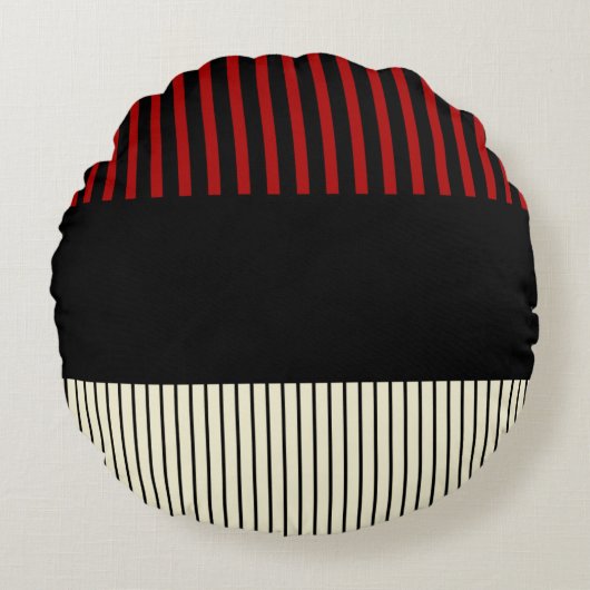 カラーポップ・アートのストライプ – 赤とクリーム ラウンドクッション (正面)