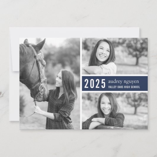 カラーポップ・アートのフォト卒業パーティー招待状 |ネイビー 招待状 (正面)