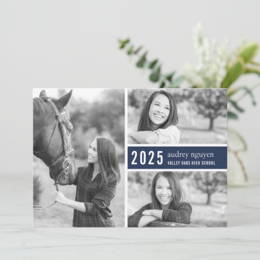 カラーポップ・アートのフォト卒業パーティー招待状 |ネイビー 招待状 (スタンド正面)