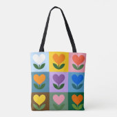 カラーポップ・アートのフローラグリッドトートバッグ トートバッグ (裏面)