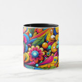 カラーポップ・アートのフローラマグ – サイケデリックレトロ花 マグカップ (中央)