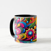 カラーポップ・アートのフローラマグ – サイケデリックレトロ花 マグカップ (正面左)