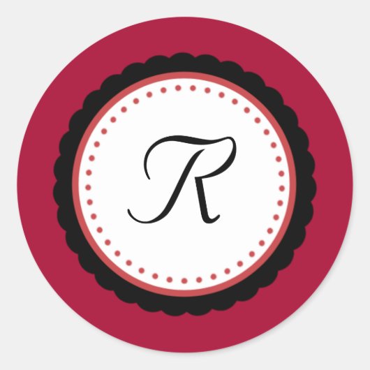 カラーポップ・アートの明るい赤紫色モノグラムイニシャルシール ラウンドシール (正面)