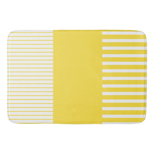 カラーポップ ストライプ - レモンイエローと ホワイト バスマット (正面)