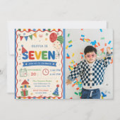 カラーポップ 7歳の誕生日パーティーの写真 招待状 (正面)