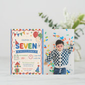 カラーポップ 7歳の誕生日パーティーの写真 招待状 (スタンド正面)