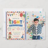 カラーポップ 8歳の誕生日パーティーの写真 招待状 (正面)