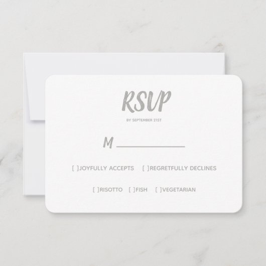 カラーミニマルグレー |ウェディングRSVPの食事の選択 出欠カード (正面)
