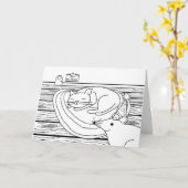 カラーミー誕生日、眠る猫とマウスハウス カード (黄色い花)