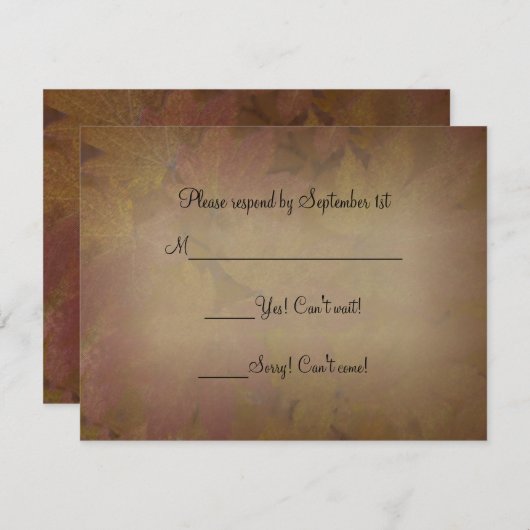 カラーメープル葉ズウェディングRSVPレスポンスカード 出欠カード (正面/裏面)