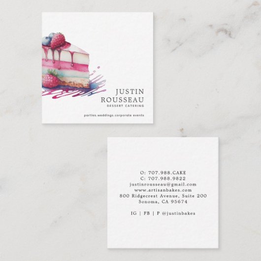 カラーモダンウォーターカラーデザートベーカー菓子シェフ スクエア名刺 (正面/裏面)