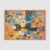 カラーモダンコラージュの上の世紀中頃の黒猫 薄葉紙 (正面)