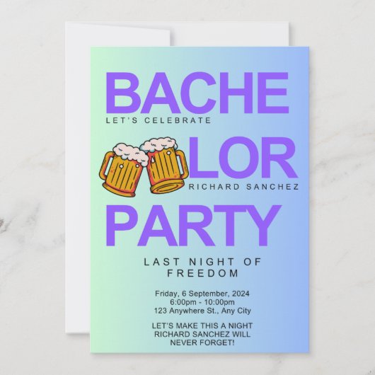カラーモダンフル独身招待状とビール 招待状 (正面)